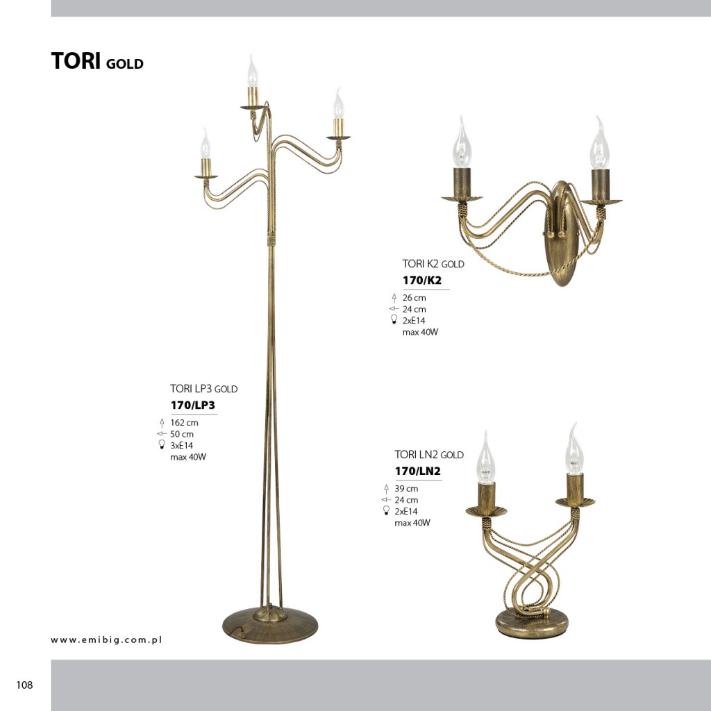 TORI LP3 GOLD 170/LP3 klasyczna lampa podłogowa złota