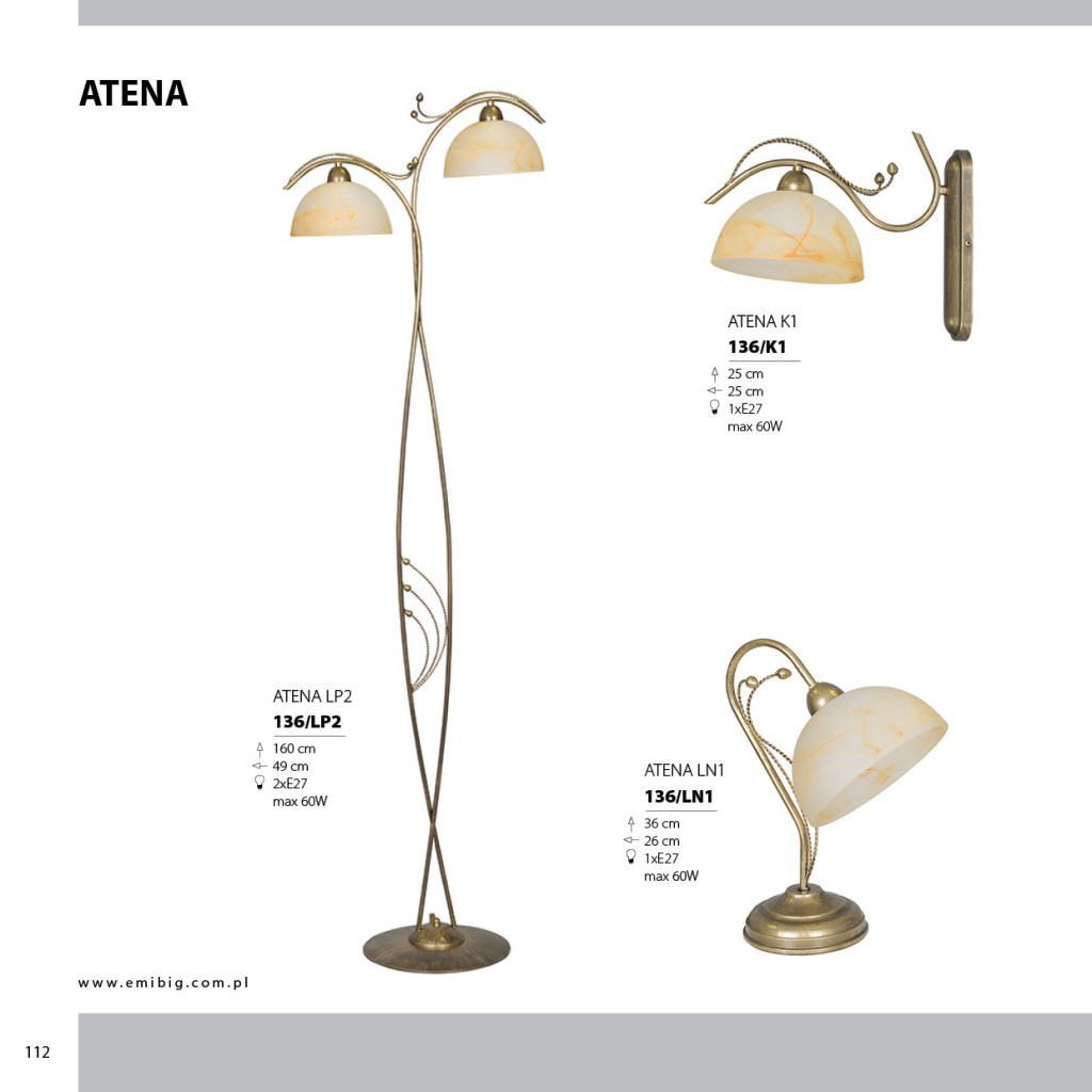 ATENA LN1 136/LN1 klasyczna lampka nocna złoty kolor szklany klosz