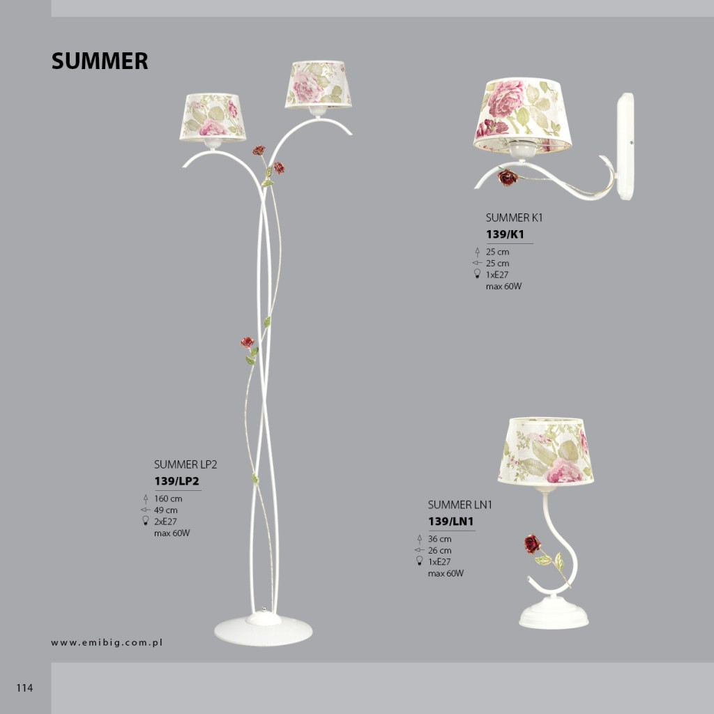 SUMMER LN1 139/LN1 klasyczna lampka nocna motyw kwiatowy
