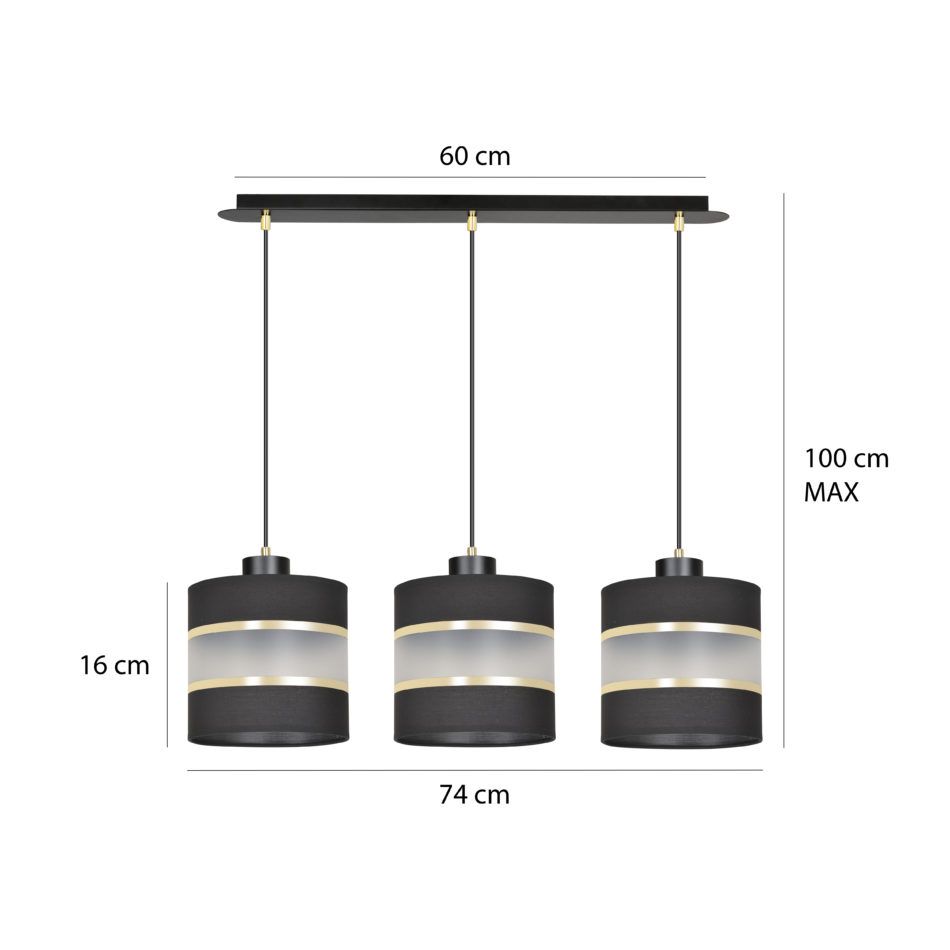 MOGI 3 BLACK 601/3 lampa wisząca sufitowa eleganckie abażury regulowana wysokość