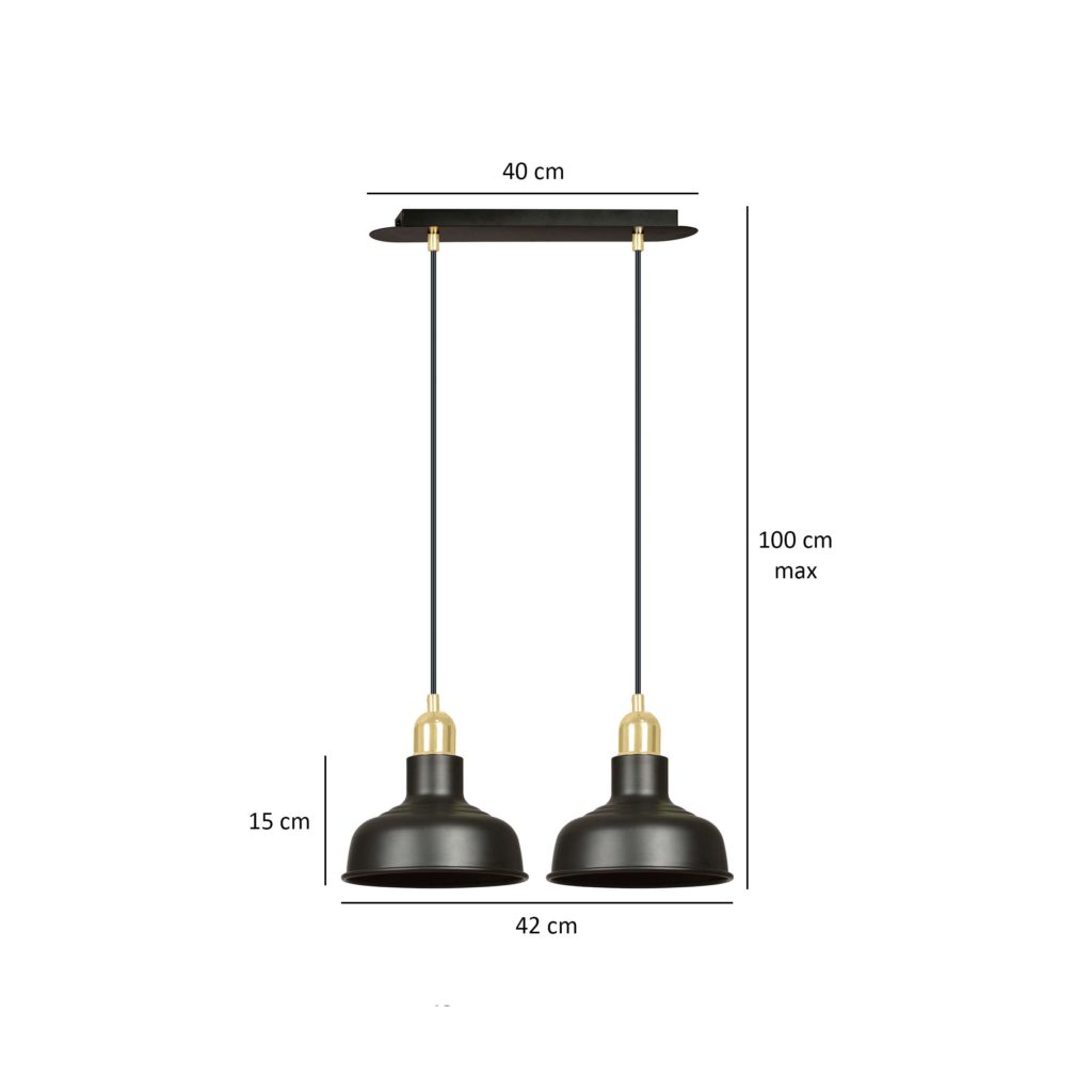 IBOR 2 BLACK 1042/2 nowoczesna lampa sufitowa czarna złote elementy