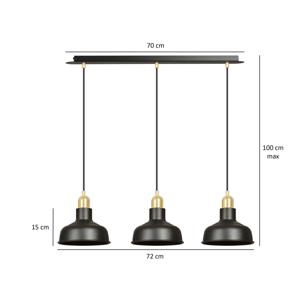 IBOR 3 BLACK 1042/3 nowoczesna lampa sufitowa czarna złote elementy