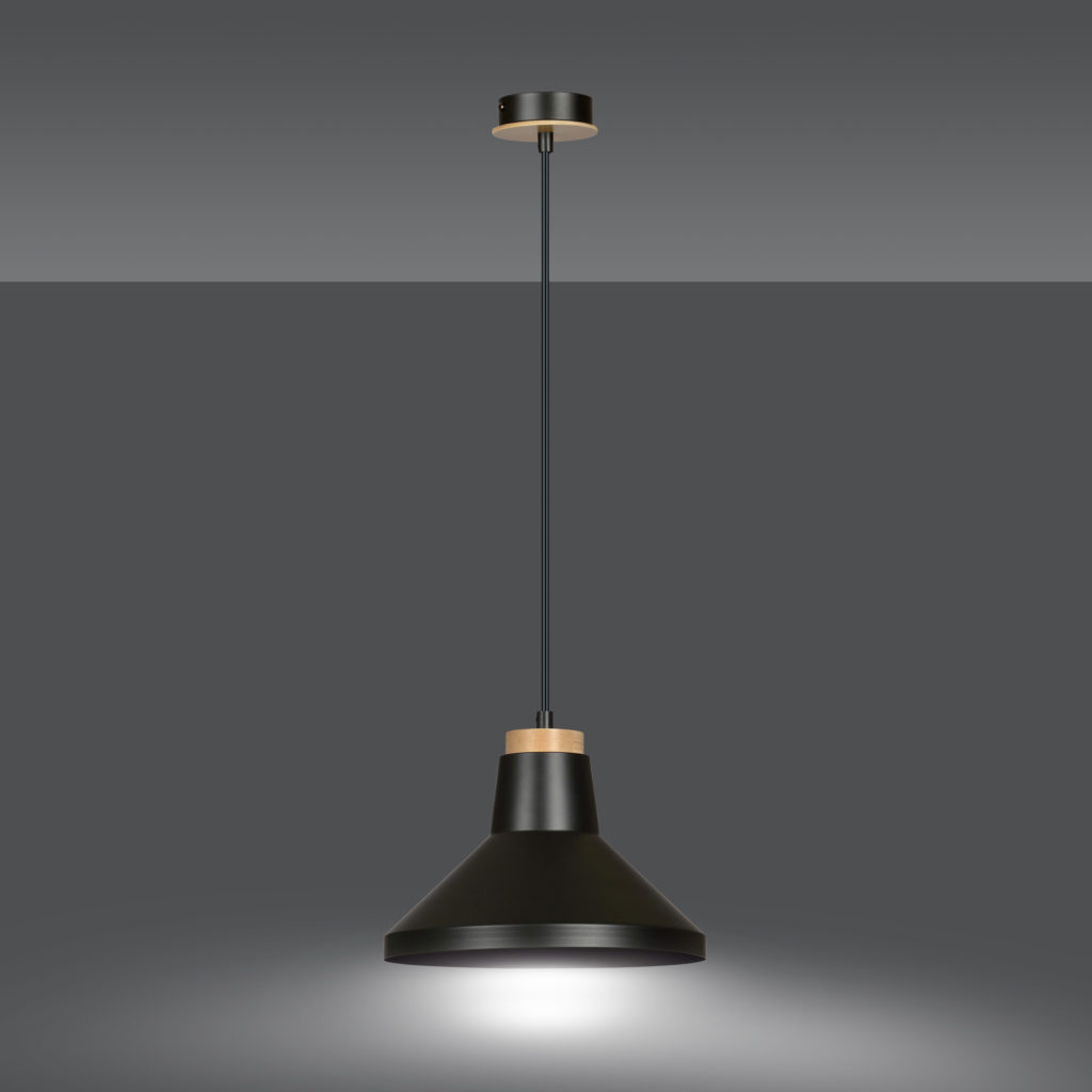 PADERN 1 BLACK 1040/1 nowoczesna lampa sufitowa czarna drewniane elementy