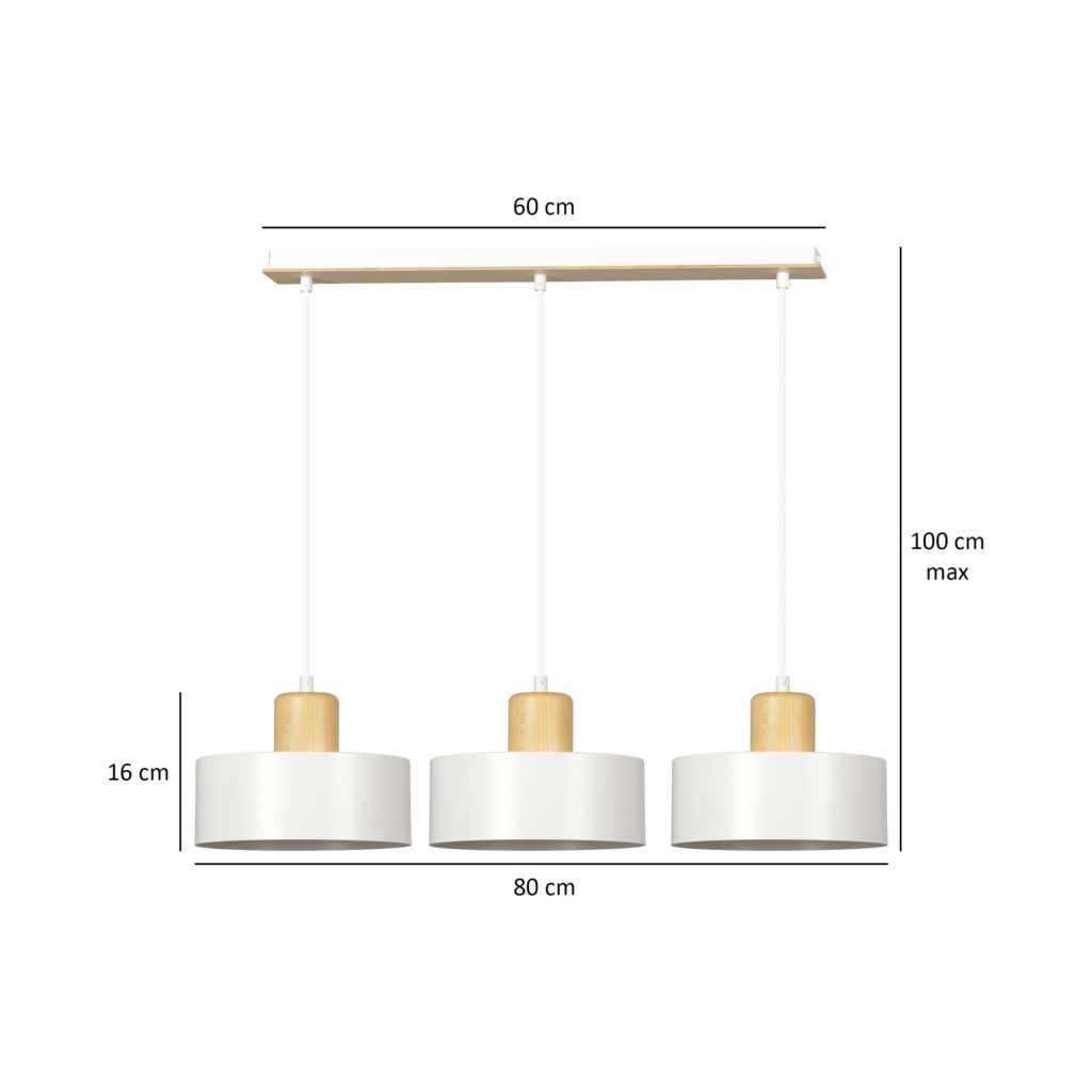 TORIN 3 WHITE 1047/3 nowoczesna lampa sufitowa biała drewniane elementy