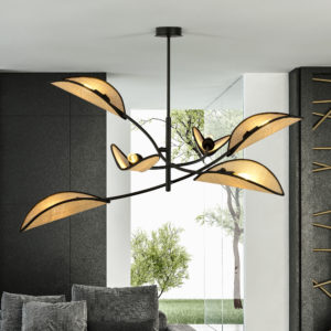 LOTUS 6 BLACK/RATTAN 1108/6 lampa sufitowa żyrandol oryginalny Design abażury