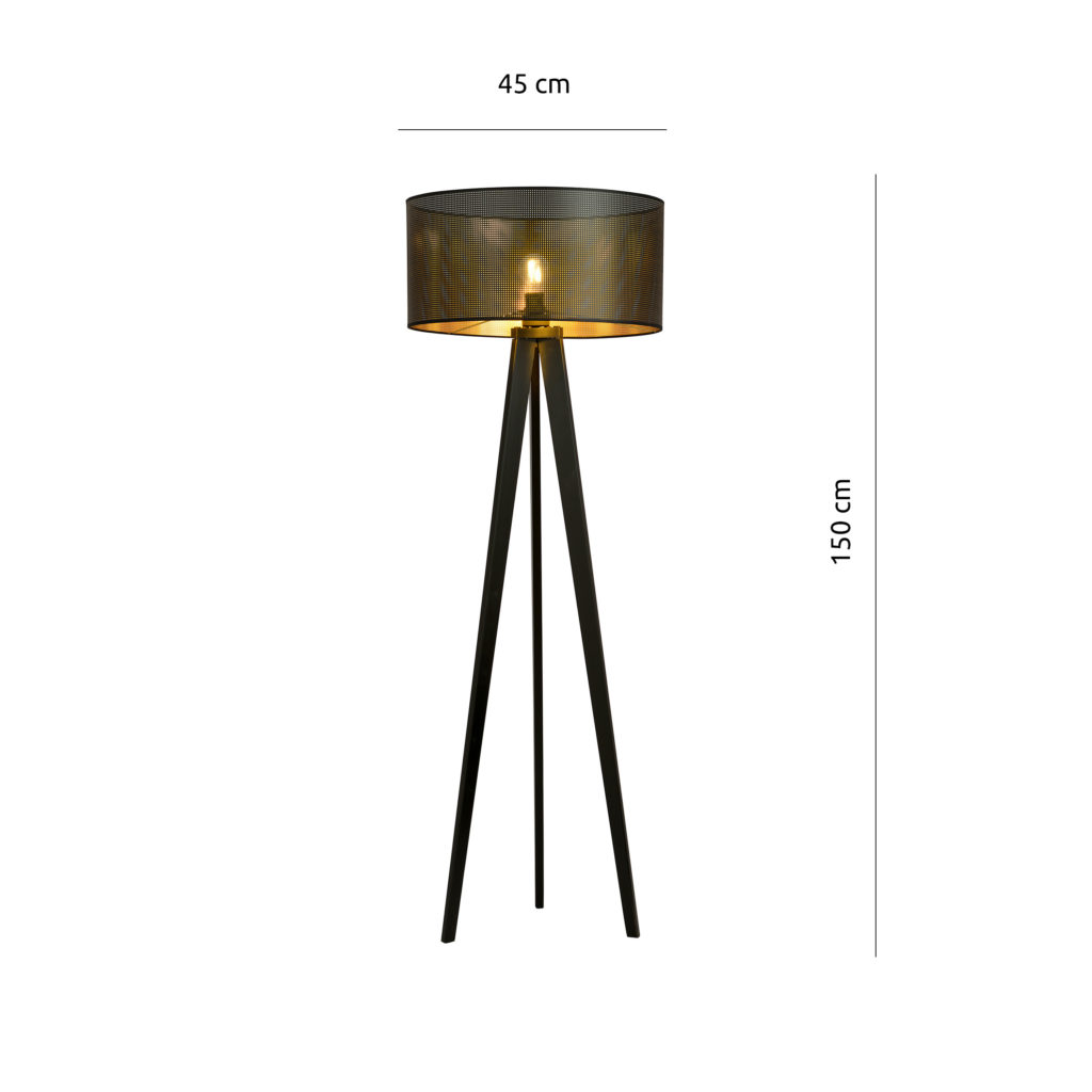 ASTON LP1 BLACK/GOLD 1148/LP1 lampa podłogowa drewniana duży oryginalny abażur
